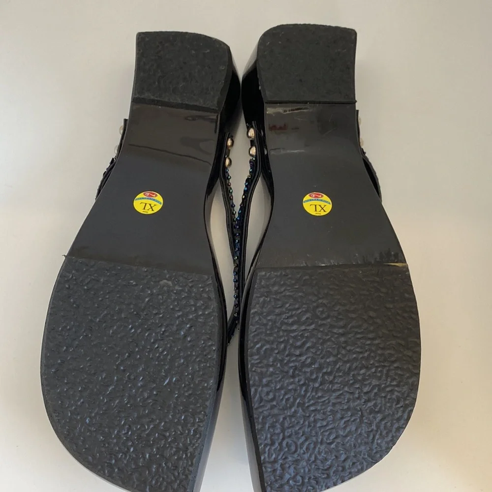 - New Asian Oriental Flip Flops Sandals MOP Inlay Black Lacquer Wood - Picture 9 of 9